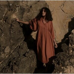 Daughter's‎ of India Kyra Midi in Rust Orange Brown Gauze Cotton Dress 3XL